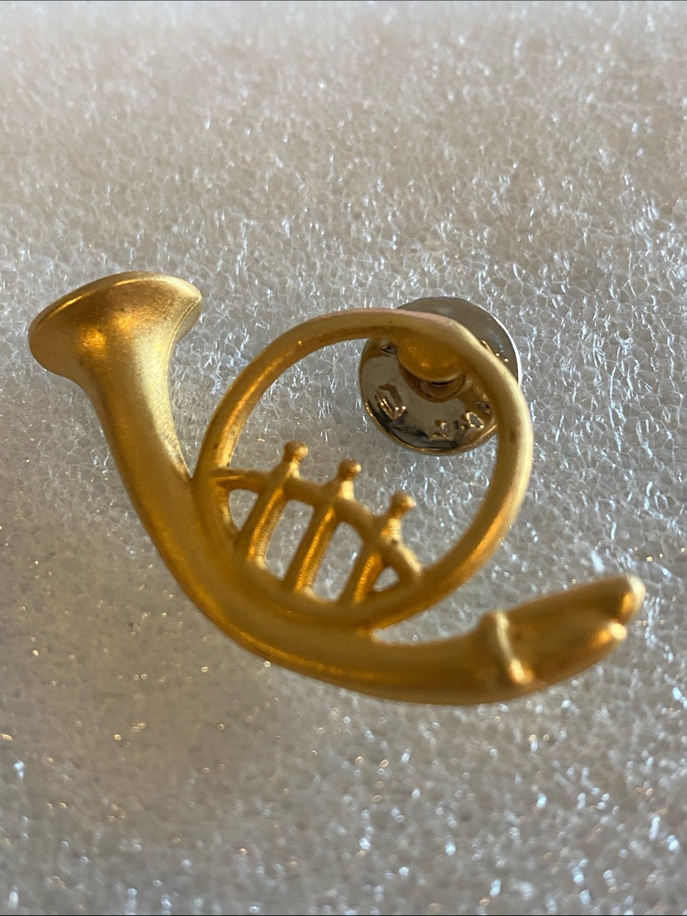 Gold Horn Lapel Pin - Musical Instrument Brooch